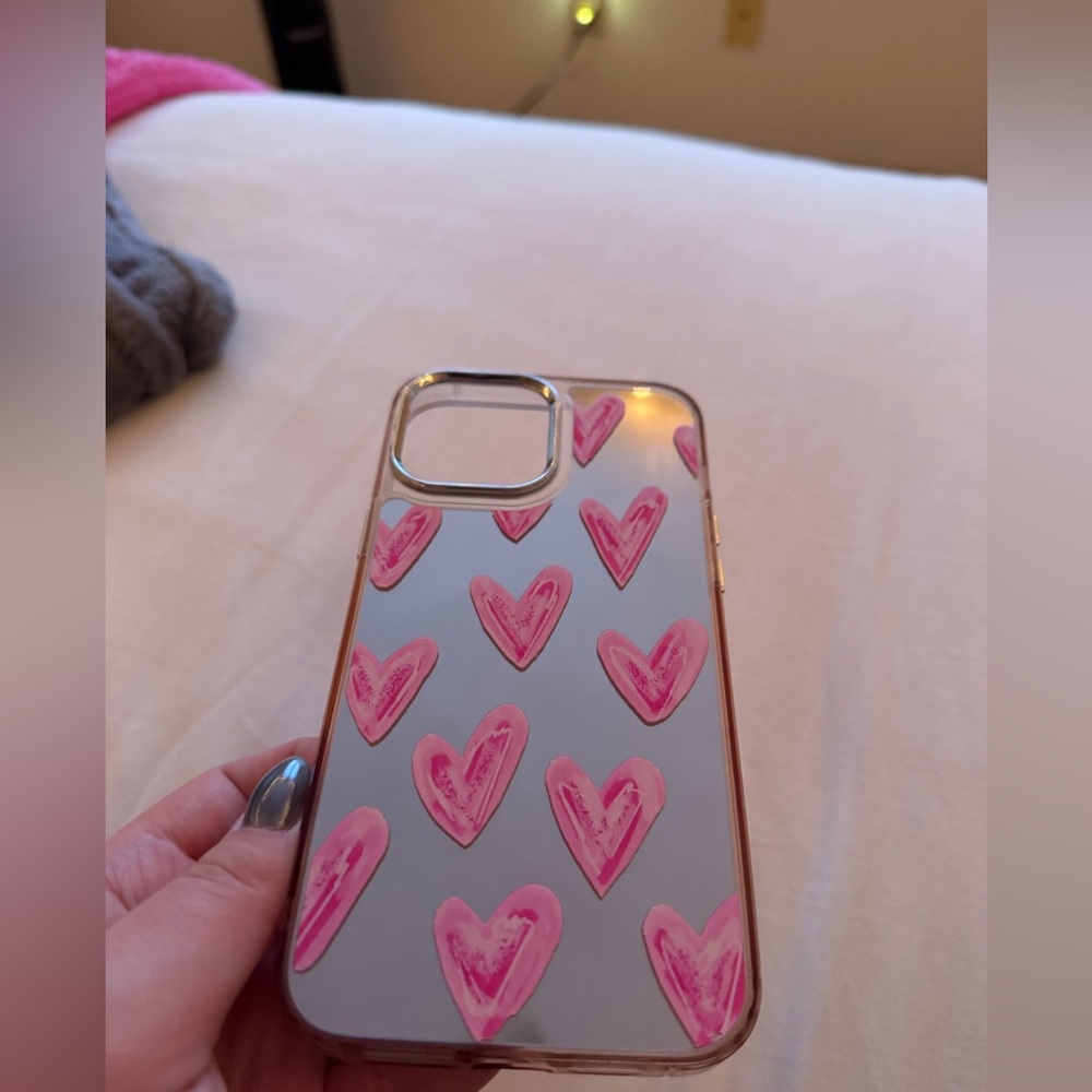 Heart Pattern I Phone 13 Pro Max Case - Pink and Mirrored
